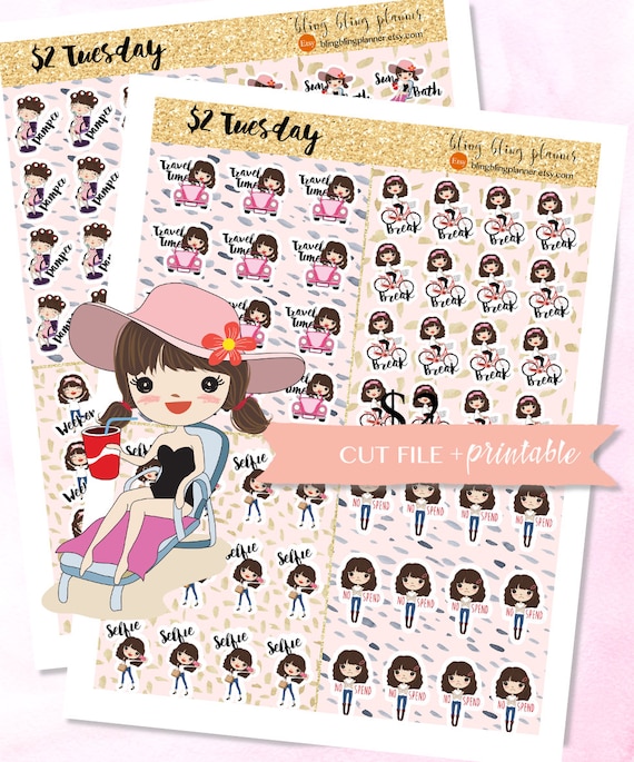 picture about Cute Printable Stickers named Lovely Lady Planner STICKERS, Solar Tub sticker, printable planner stickers, Kawaii lady stickers, weekend stickers, selfie stickers, clipart