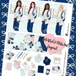 May include: A set of printable planner stickers featuring a colorful floral design, a blue and white floral pattern, and a variety of school-themed illustrations, including a backpack, books, pens, a coffee cup, and a calendar. The text "Colorful & Neutral Layout" is written in a pink heart shape.