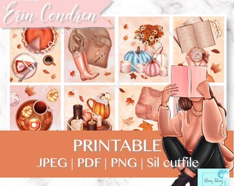 Pegatinas de PLANNER VIBES DE OTOÑO, pegatina de planificador imprimible, kit de planificador de ratón de biblioteca, pegatina acogedora del planificador de otoño, semana de pegatinas de calabaza Erin Condren