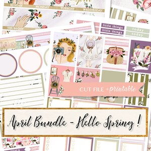 SPRING PRINTABLE PLANNER Kit, April Monthly Kit, Note Page Stickers, printable sticker bundle, printable bundle, spring girl stickers, bling