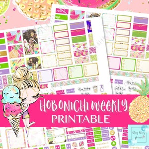 HOBONICHI WEEKS PRINTABLE, Hobonichi Stickers,  printable hobonichi weeks kit, Summer Printable Stickers, Poolside Planner Sticker, digital