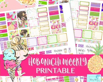 HOBONICHI WEEKS PRINTABLE, Hobonichi Sticker, bedruckbare Hobonichi Wochen-Kit, Summer Printable Sticker, Poolside Planner Sticker, digital