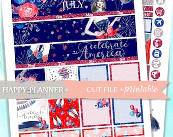 JULY MONTHLY VIEW, Happy Planner, July 4th Planner sticker, Happy Planner monthly kit, July monthly kit, Printable sticker, Independence day