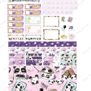 PANDA WEEKLY PLANNER kit, kawaii planner sticker kit, printable sticker kit, me time stickers, February planner set, panda planner stickers image 4