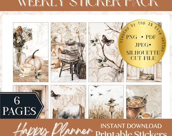 Printable Classic Happy Planner Halloween Weekly Stickers, Haunted House HP Printable planner sticker weekly bundle, October sticker set