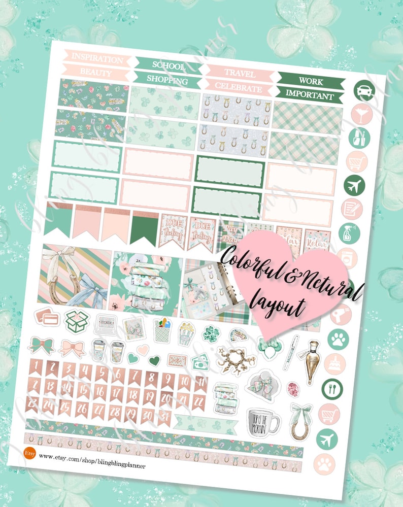 MARCH MONTHLY VIEW Printable March Planner Sticker Kits St Etsy