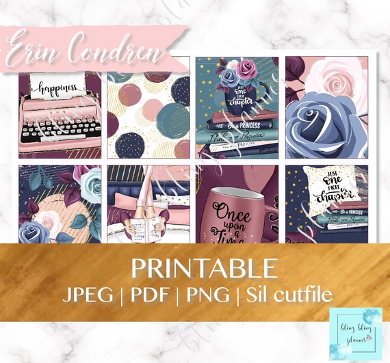 PRINTABLE PLANNER Sticker KIT, Bookworm Printable Planner stickers, printable erin condren kit, home printable stickers, digital stickers