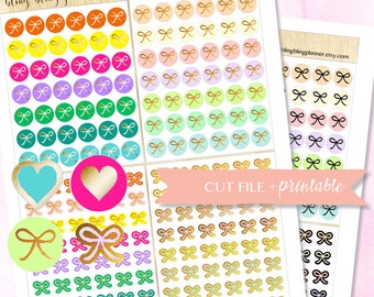 Bow and Heart Icon Stickers, Printable Planner Stickers, Bow Printable Stickers, Heart Planner sticker, Erin Condren planner, Happy Planner