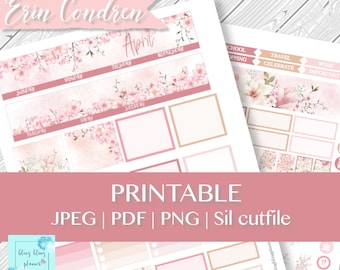 APRIL PRINTABLE MONTHLY Sticker, Blosoom planner sticker kit, April Printable Planner kit, monthly view stickers, Erin condren April sticker