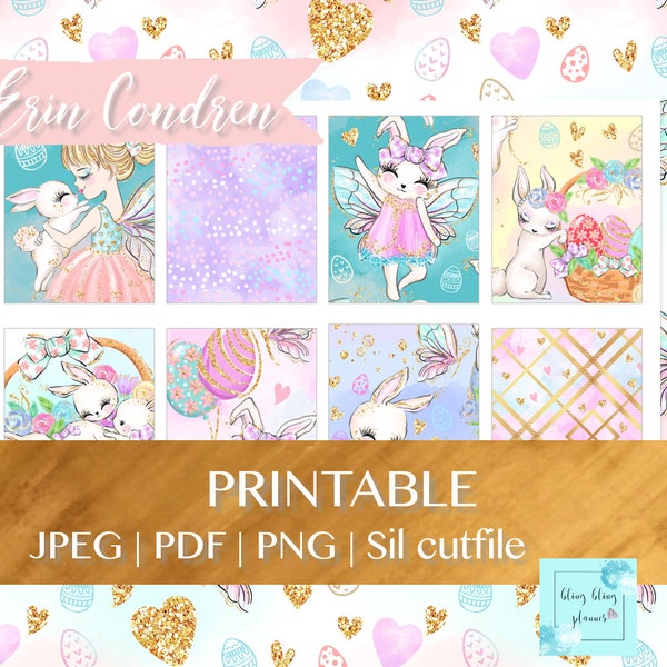 EASTER PRINTABLE PLANNER Stickers, Easter Rabbit Sticker Kit, spring planner sticker kit, Easter Printable Erin Condren, bling bling planner