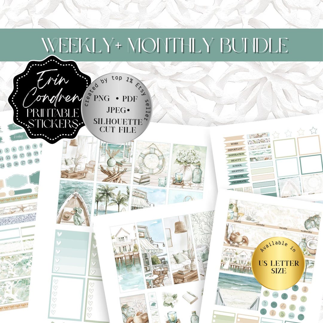 June Coastal Erin Condren Printable Stickers, Monthly Weekly Sticker ...