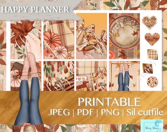 Pegatina de FALL HAPPY PLANNER, Kit de pegatina de Happy Planner, Kit semanal de otoño, imprimible de Acción de Gracias, pegatina de planificador, kit semanal de Happy Planner