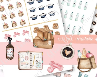 DAILY PRINTABLE PLANNER Stickers, Printable grocery Stickers, printable work  stickers, coffee stickers, bible sticker, self care sticker