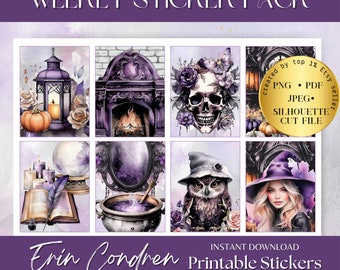 HALLOWEEN Printable Stickers,Kit, Spooky Treats Printable Planner Stickers, Erin Condren Stickers, Vertical Planner, Cut Files, Cricut PNG