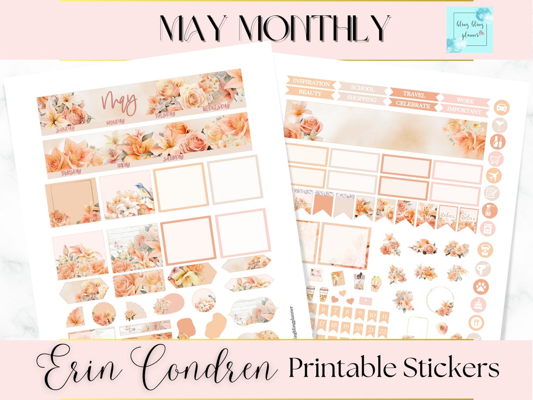 MAY MONTHLY PRINTABLE Sticker, Flower Monthly View, May Printable ...