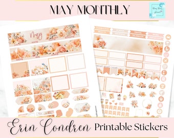 MAY MONTHLY PRINTABLE sticker, flower monthly view, May printable monthly sticker kit, Erin condren May monthly, floral monthly sticker pack