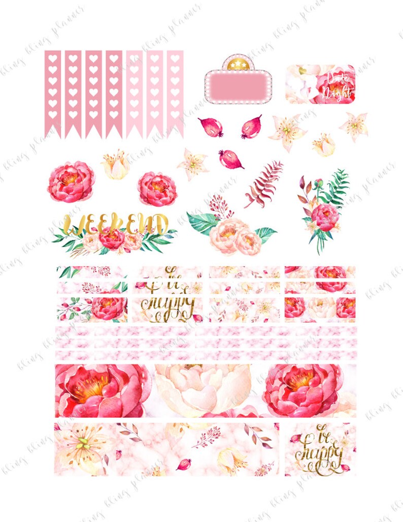 FLORAL STICKER KIT, Floral Planner Stickers, Spring Planner Stickers, Planner Sticker Kit, Printable Weekly Kit, Spring Planner Kit, Peony image 4