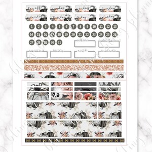 May include: A set of Halloween themed planner stickers featuring pumpkins, spiders, and floral designs. The stickers include a calendar, days of the week, and various boxes for writing.