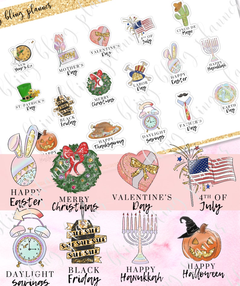 CALENDAR HOLIDAY Planner Stickers, Printable holiday planner stickers, US holiday stickers, all-year-around holiday stickers, goodnotes image 2