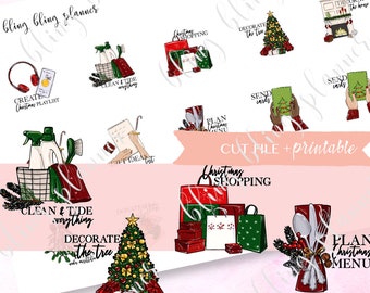 CHRISTMAS PLANNING STICKERS, Printable xmas bucket stickers, decorate xmas tree Stickers, shopping stickers, printable christmas stickers