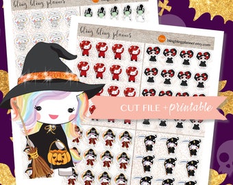 KAWAII HALLOWEEN Stickers, Halloween stickers for planners, printable stickers halloween, Witch Stickers, October planner stickers, 2 dollar