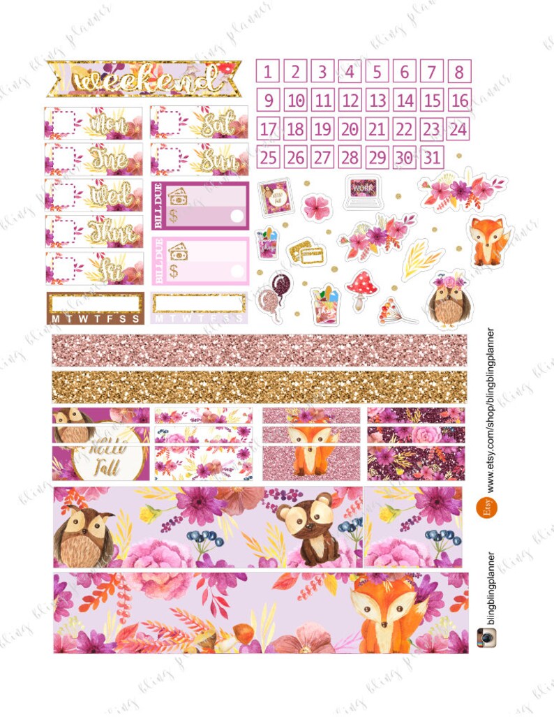 FOX PLANNER STICKERS Fall Printable Weekly Kit Autumn - Etsy