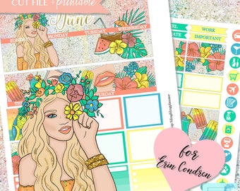 Juni monatlich Ansicht, Sommer monatlichen Kit, Printable Planner Aufkleber, Sommer monatlich-Kit für Erin Condren, Strand-Planer bedruckbar, Reiseset