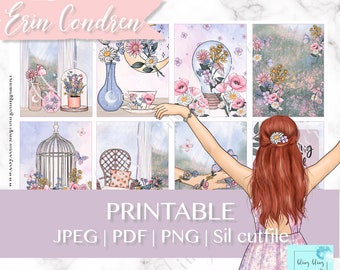 WILDFLOWER Planner STICKERS, Spring Printable Stickers, Spring Garden sticker, Erin Condren printable sticker, Spring girl printable sticker