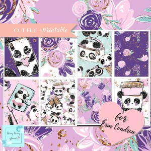 PANDA WEEKLY PLANNER kit, kawaii planner sticker kit, printable sticker kit, me time stickers, February planner set, panda planner stickers image 1