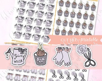 GARDENING PLANNER STICKER, Printable Functional Sticker, watering sticker, plant sticker, glove sticker, cut tools planner sticker, goodnote