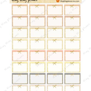 BOW HALF BOX planner sticker, Printable half box stickers, neutral planner stickers, gold bow half box, printable functional stickers, bling image 2