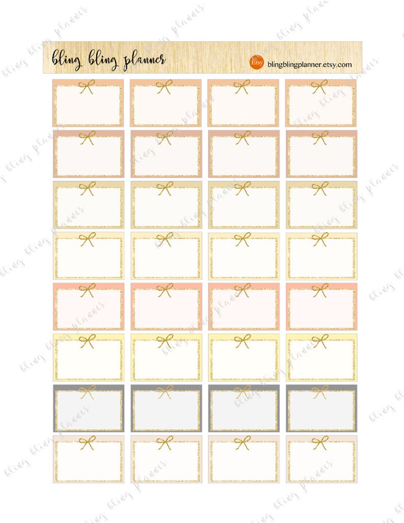 BOW HALF BOX planner sticker, Printable half box stickers, neutral planner stickers, gold bow half box, printable functional stickers, bling image 2