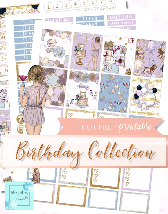 BIRTHDAY PRINTABLE Planner STICKERS Birthday Planner Kit - Etsy