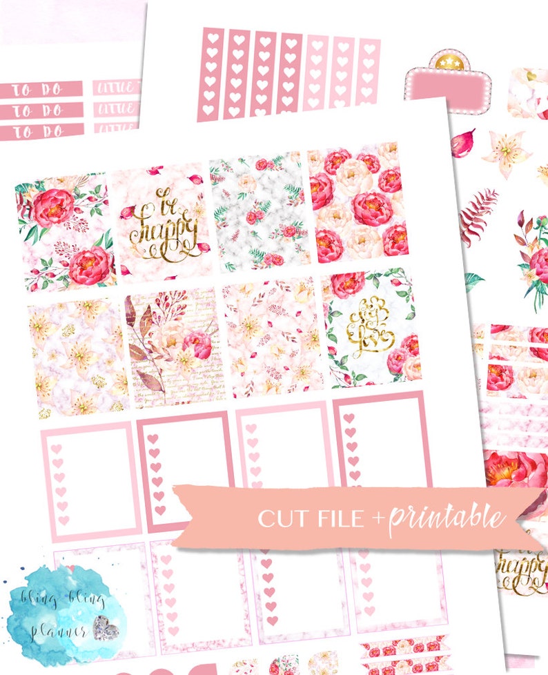 FLORAL STICKER KIT, Floral Planner Stickers, Spring Planner Stickers, Planner Sticker Kit, Printable Weekly Kit, Spring Planner Kit, Peony image 1