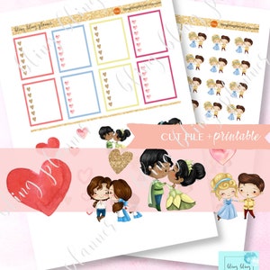 VALENTINE princess Planner STICKERS, Princess printable sticker, cute couple planner stickers, cute valentine girl printable sticker, couple