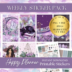 Witchy Happy Planner Sticker, Gothic printable stickers, Witchy planner sticker, HP classic plannerlsticker kit, Silhouette sticker cutfile