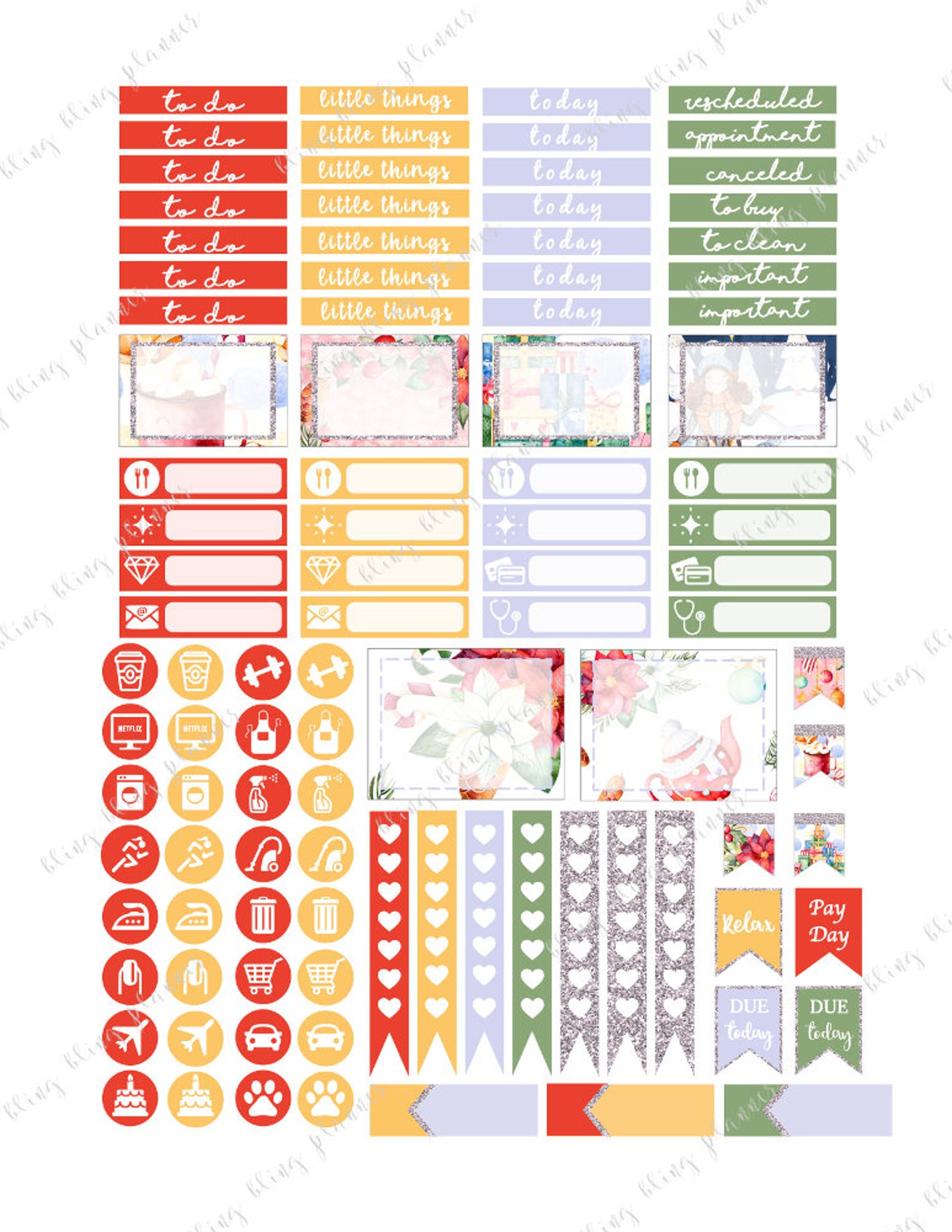 WINTER HOLIDAY STICKERS, Happy Planner Christmas Stickers, Cute