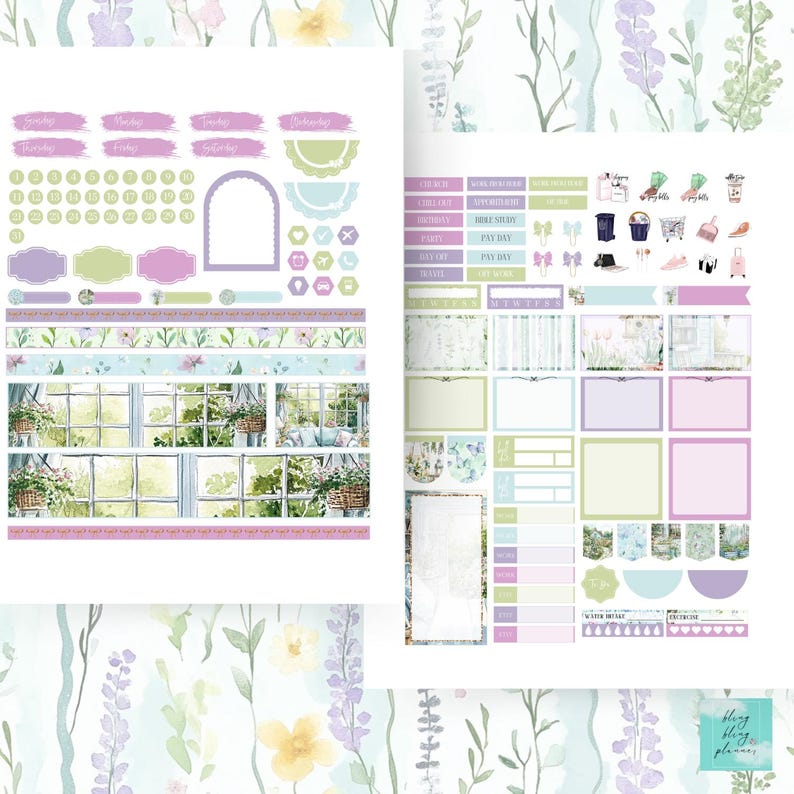 Happy Planner Printable Planner Sticker, Watercolor Spring Garden ...