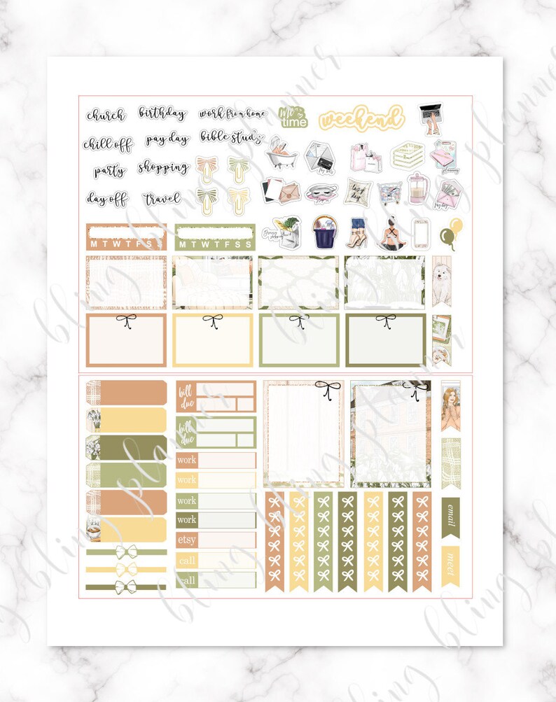 GREEN SPRING PRINTABLE Planner Stickers Flower Erin Condren - Etsy