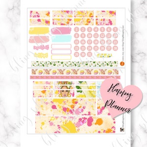 May include: A set of colourful planner stickers with a summer theme. The stickers feature a variety of designs, including lemons, flowers, and a woman with a headscarf. The stickers are perfect for adding a touch of personality to your planner.