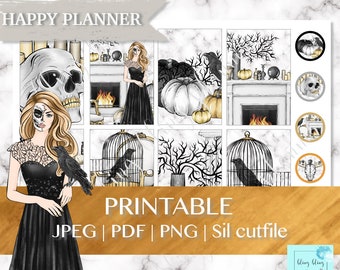 HALLOWEEN HAPPY PLANNER Stickers printable, cute Halloween printable, Printable Happy Planner Stickers, October, halloween planner stickers