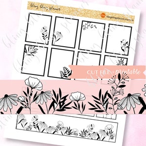 FLORAL FULL BOX stickers, printable full box stickers, functional planner stickers, foil ready printable stickers, Erin Condren stickers