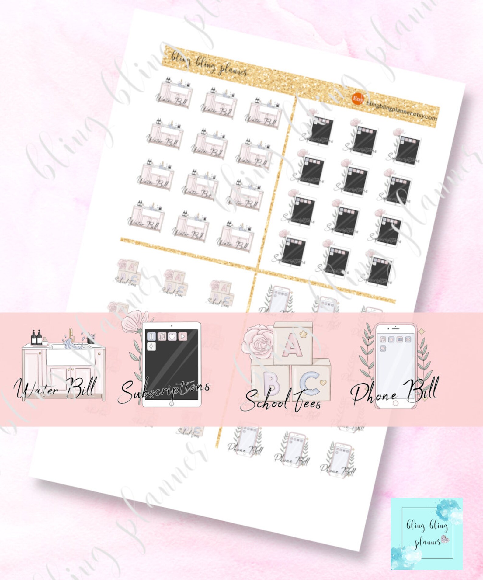 BILLS PRINTABLE Stickers Printable Bills Stickers Water Bill - Etsy
