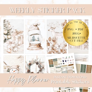 HAPPY PLANNER kerstplanner sticker, klassieke HP planner december wekelijks, witte vakantie festival sticker, circuit klaar digitale wekelijkse kit