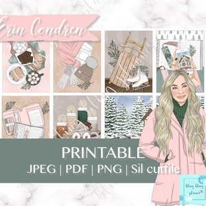WINTER Home PRINTABLE PLANNER Stickers, holiday printable stickers, christmas planner sticker kit, printable erin condren, white christmas