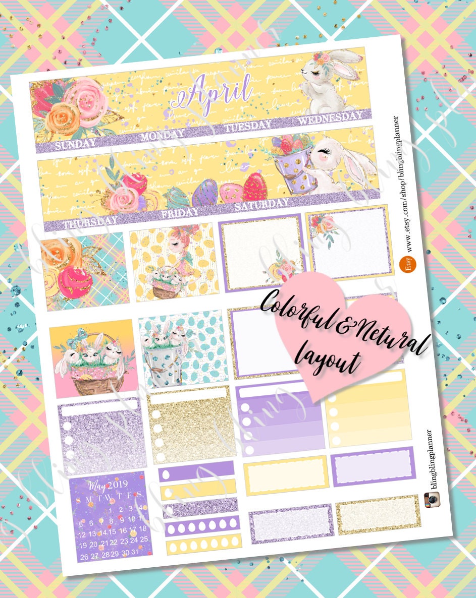 APRIL MONTHLY VIEW Printable April Planner Sticker Kits - Etsy UK