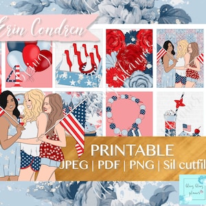 4th of JULY PRINTABLE PLANNER Kit, independence day planner stickers, July America planner sticker, printable planner sticker july, us girls