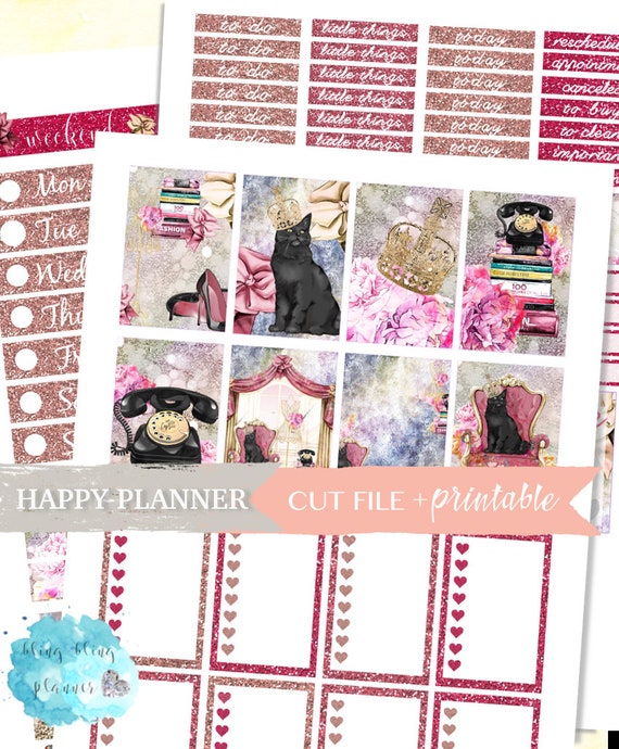HAPPY PLANNER WEEKLY, happy planner kit, Planner Stickers Cat, printable happy planner stickers, May Happy Planner, cat planner kit, diy
