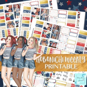 HOBONICHI WEEKS PRINTABLE, Hobonichi 4th of july Stickers, printable hobonichi weeks kit, July Printable Sticker, printable hobonichi weekly