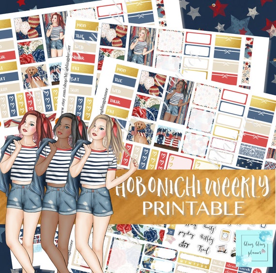 HOBONICHI WEEKS PRINTABLE, Hobonichi 4th of july Stickers, printable hobonichi weeks kit, July Printable Sticker, printable hobonichi weekly